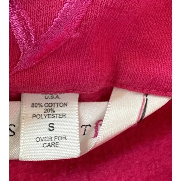 VICTORIAS Secret‎ Cropped 1/4 Zip Sweatshirt Drawstring Pink with Gold 90s Y2K - Picture 4 of 10